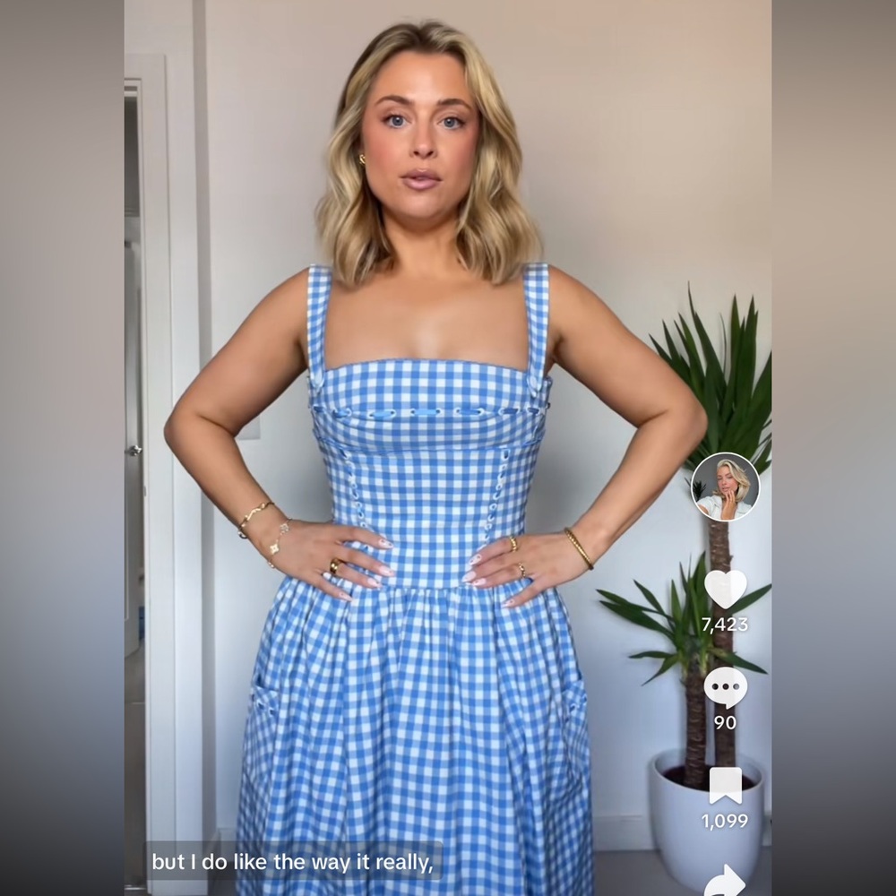 House of CB Blue and White Gingham Midi Dress - Picture 2 of 9
